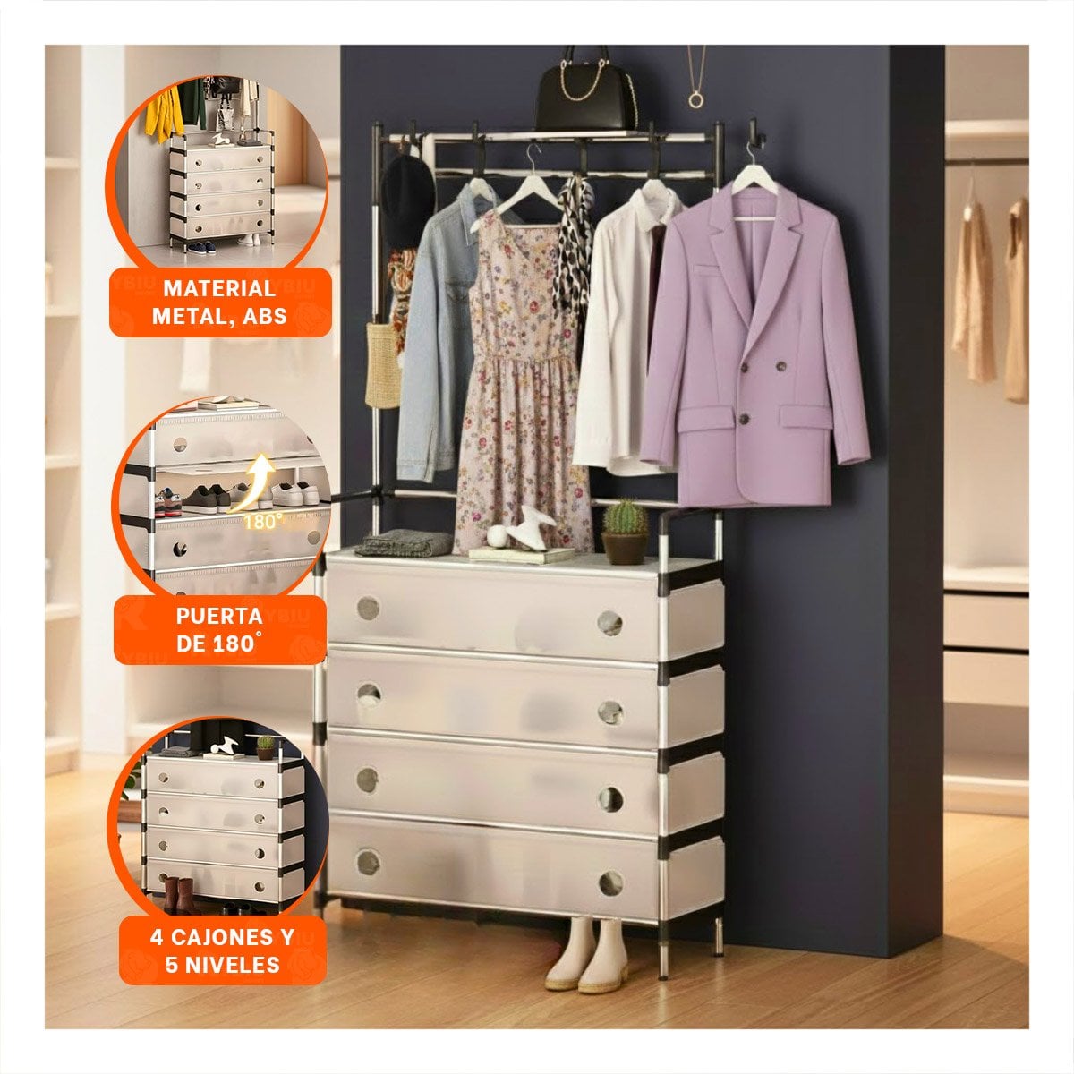 PACK4 MUEBLE CON PERCHERA CERRADO PARA USO INTERIOR EN CASA Y HOGAR - 3
