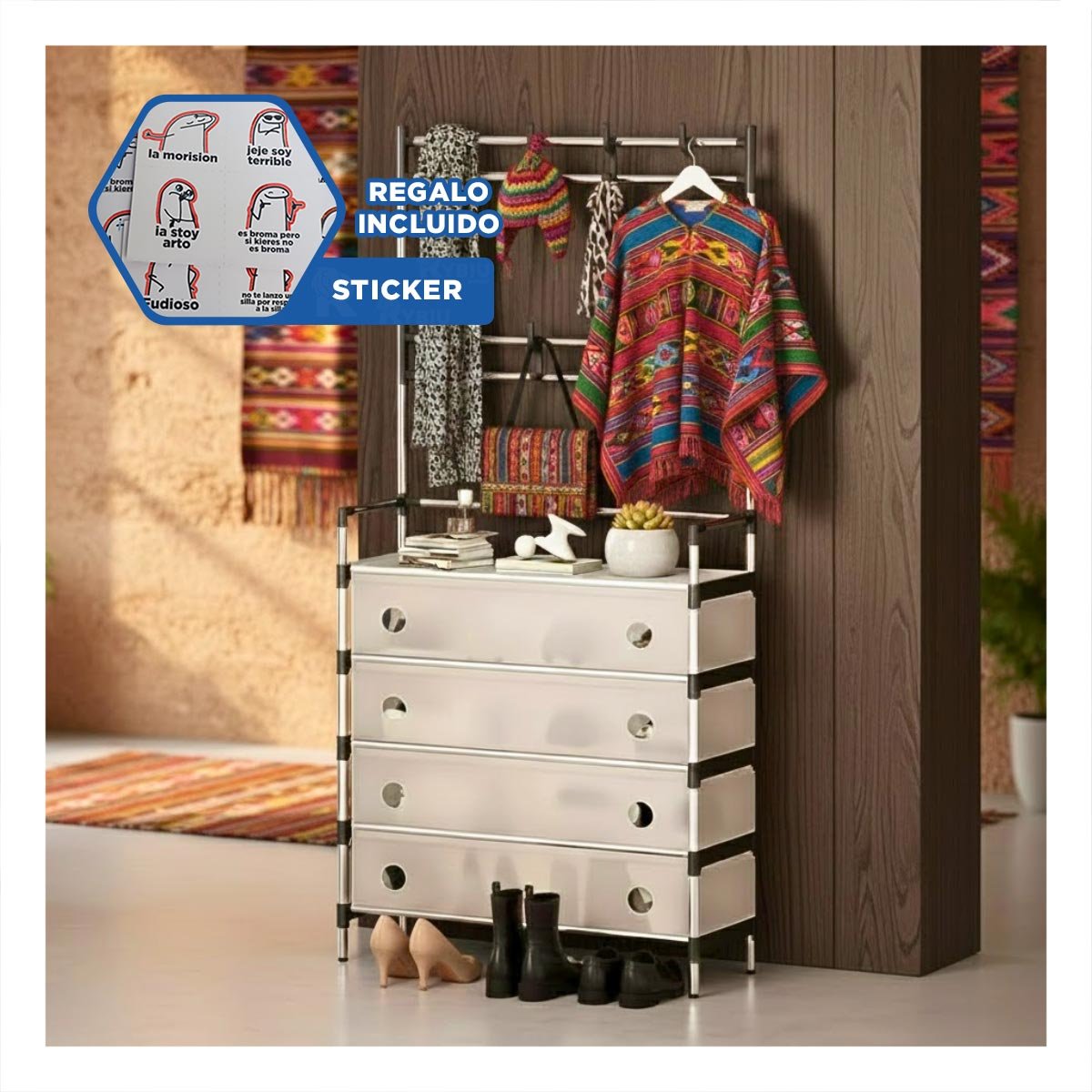MUEBLE CON PERCHERA CERRADO PARA CASA Y HOGAR QUE MANTIENE EL ORDEN DIARIO YREGALO STICKER - 1