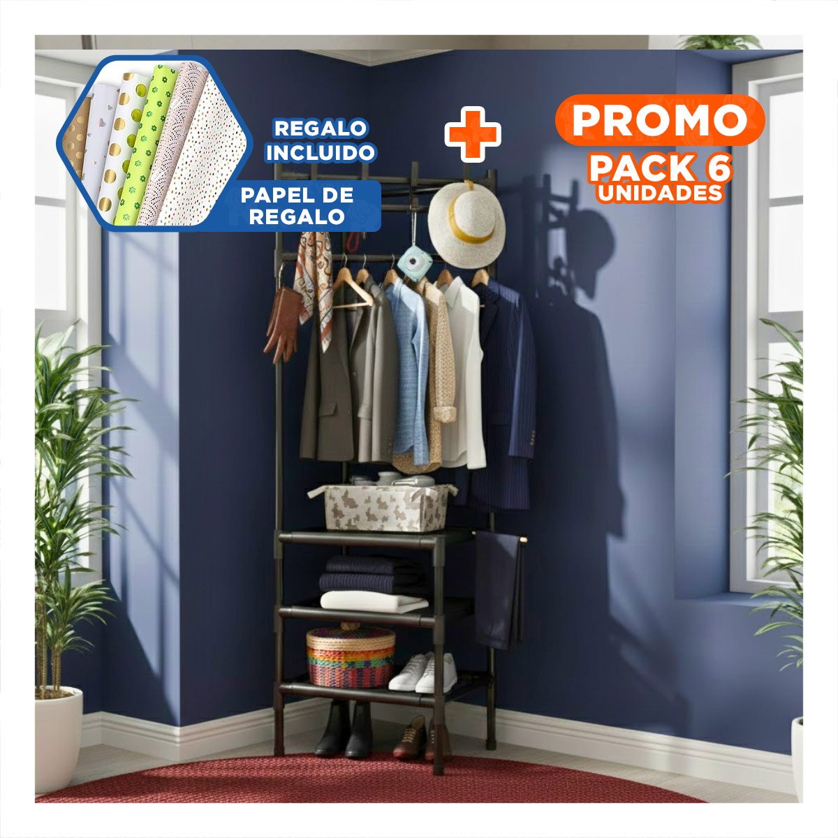 PACK6 ORGANIZADOR PRACTICO CON ZAPATERA Y PERCHERA PARA HOGAR Y CASA CON ORDEN YPAPEL REGALO - 1