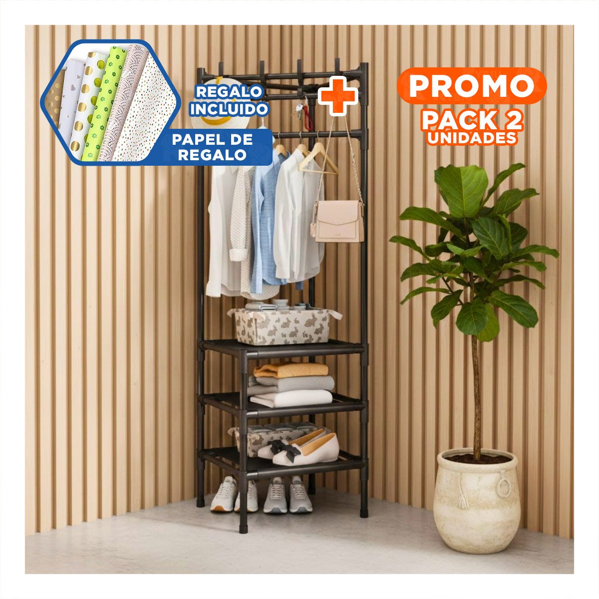 PACK2 MODULO ORGANIZADOR CON ZAPATERA Y PERCHERA PARA HOGAR Y CASA YPAPEL REGALO - 1