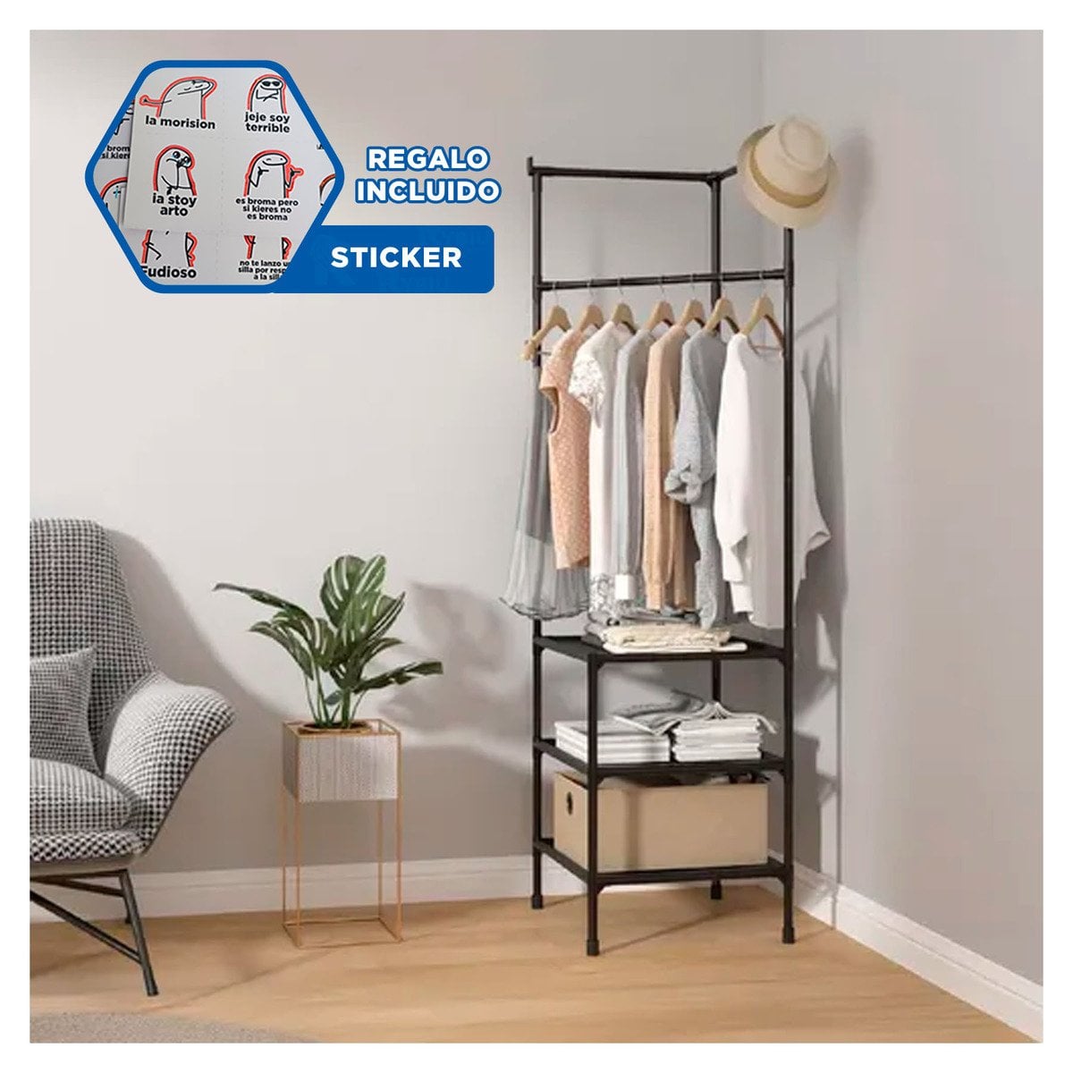SOPORTE ESQUINERO CON ZAPATERA Y PERCHERA PARA CASA Y HOGAR YREGALO STICKER - 1
