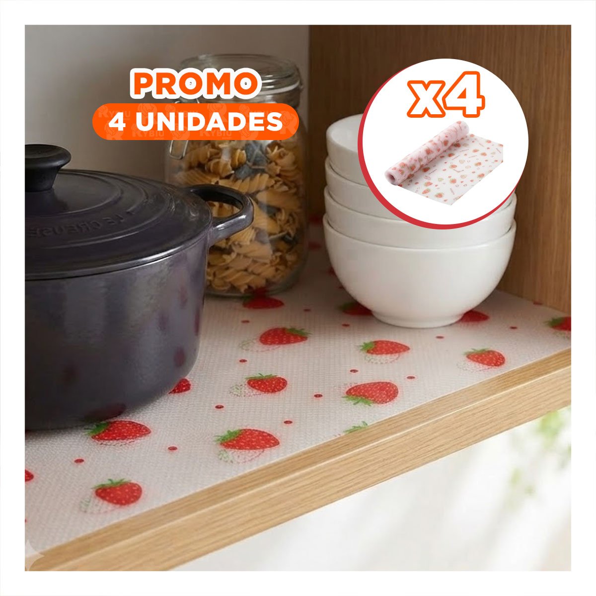 PACK4 ALFOMBRILLA BLANCO TRANSLUCIDO PARA COCINA FRESAS ANTIDESLIZANTE 150X45CM - 1