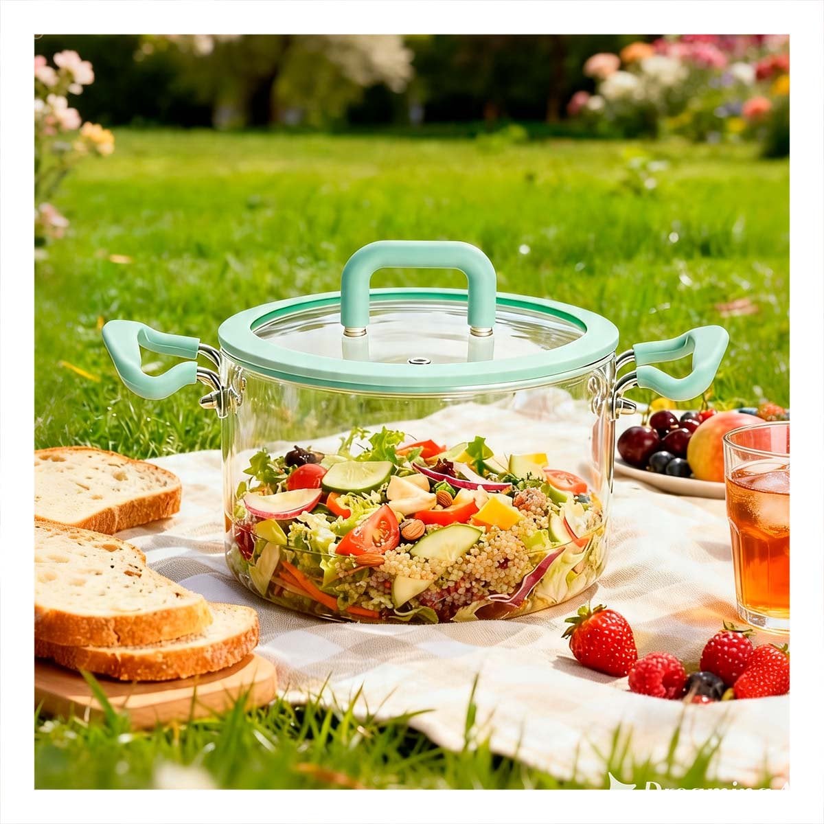 OLLA 4,5L DE BOROSILICATO CON ASA Y TAPA VERDE AGUA Y TRANSPARENTE CIRCULAR - 1