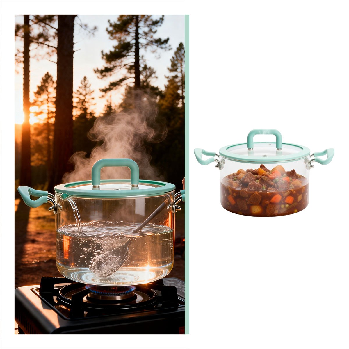 OLLA 4,5L DE BOROSILICATO CON ASA Y TAPA VERDE AGUA Y TRANSPARENTE CIRCULAR - 3