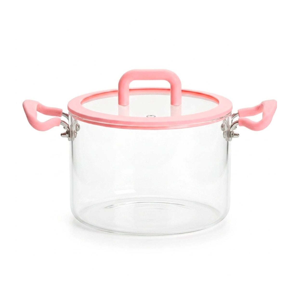 CACEROLA CON CUERPO ROSADO Y TRANSPARENTE 4,5L ASA Y TAPA DE BOROSILICATO Y PAPEL REGALO - 1