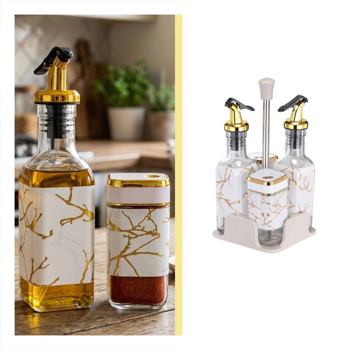 SET ORGANIZADOR PARA CONDIMENTOS CON BASE DIS MARMOL BLANCO PARA COCINA - 3