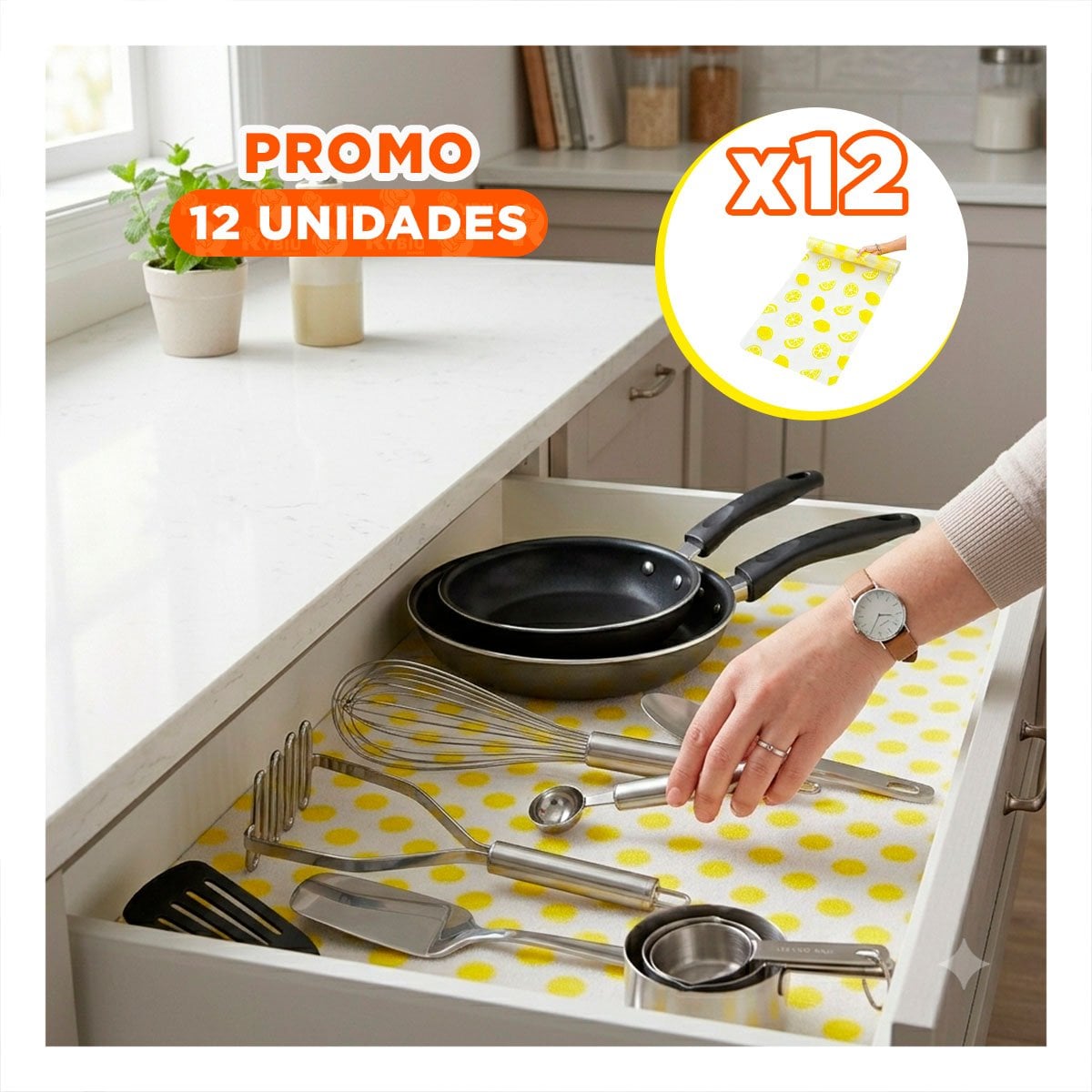 PACK12 ALFOMBRA DE COCINA CON LIMONES BLANCO TRANSLUCIDO ANTIDESLIZANTE 150X45CM - 1
