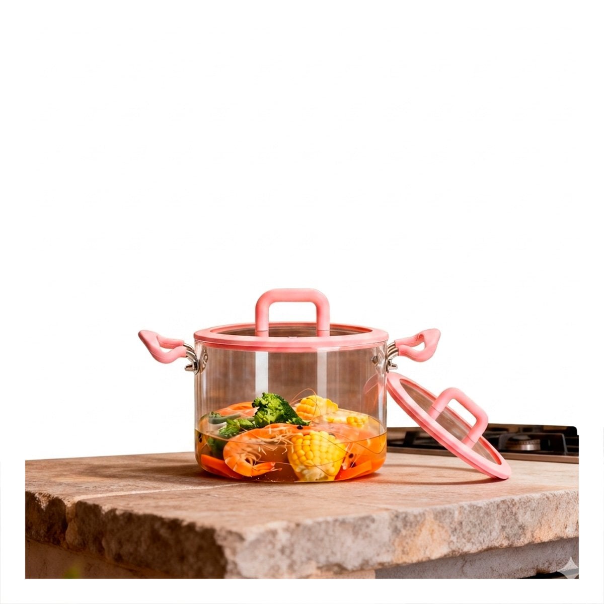 RECIPIENTE ROSADO Y TRANSPARENTE CON BOROSILICATO 4,5L TAPA CIRCULAR Y ASA Y LIGAS REGALO - 3