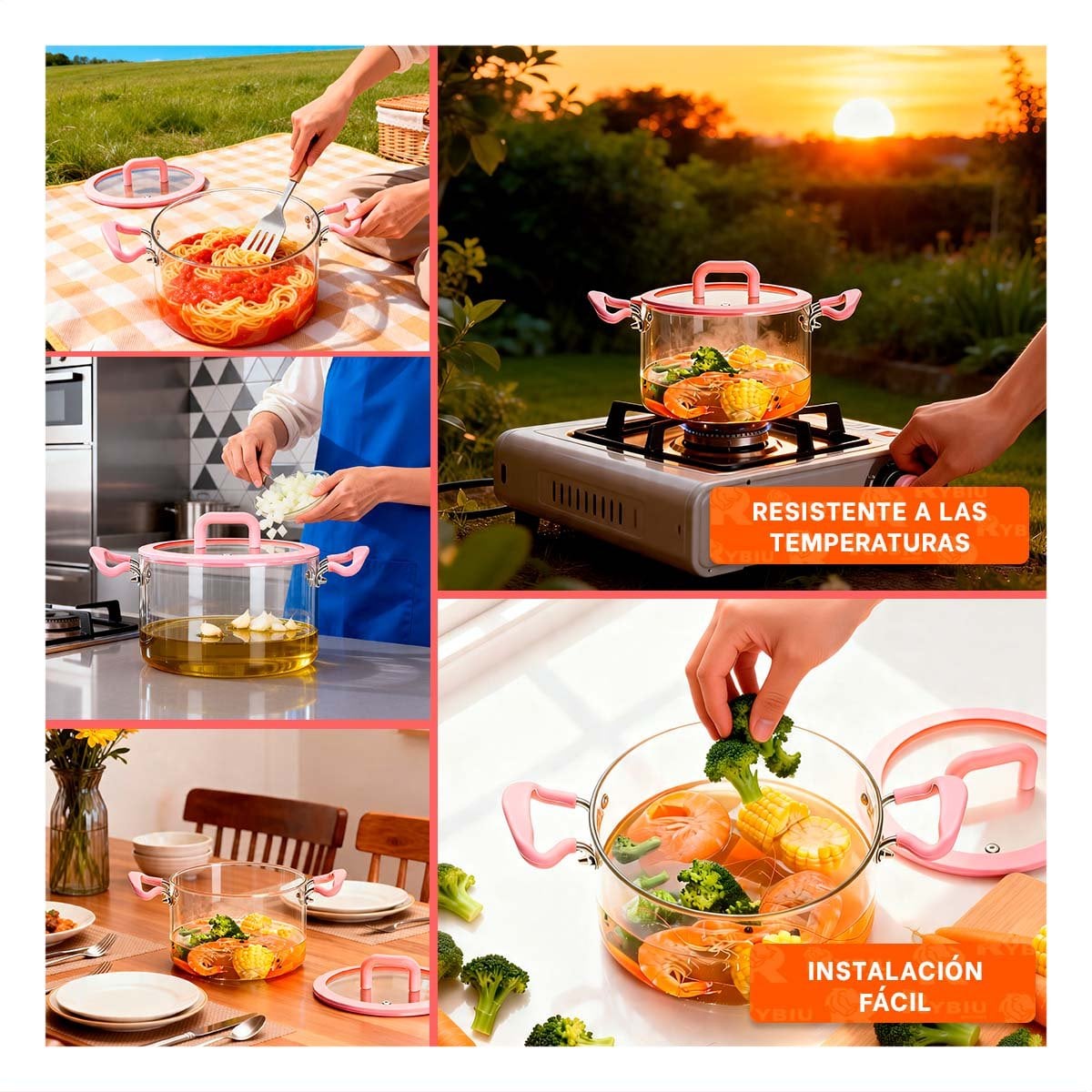 RECIPIENTE ROSADO Y TRANSPARENTE CON BOROSILICATO 4,5L TAPA CIRCULAR Y ASA Y LIGAS REGALO - 5