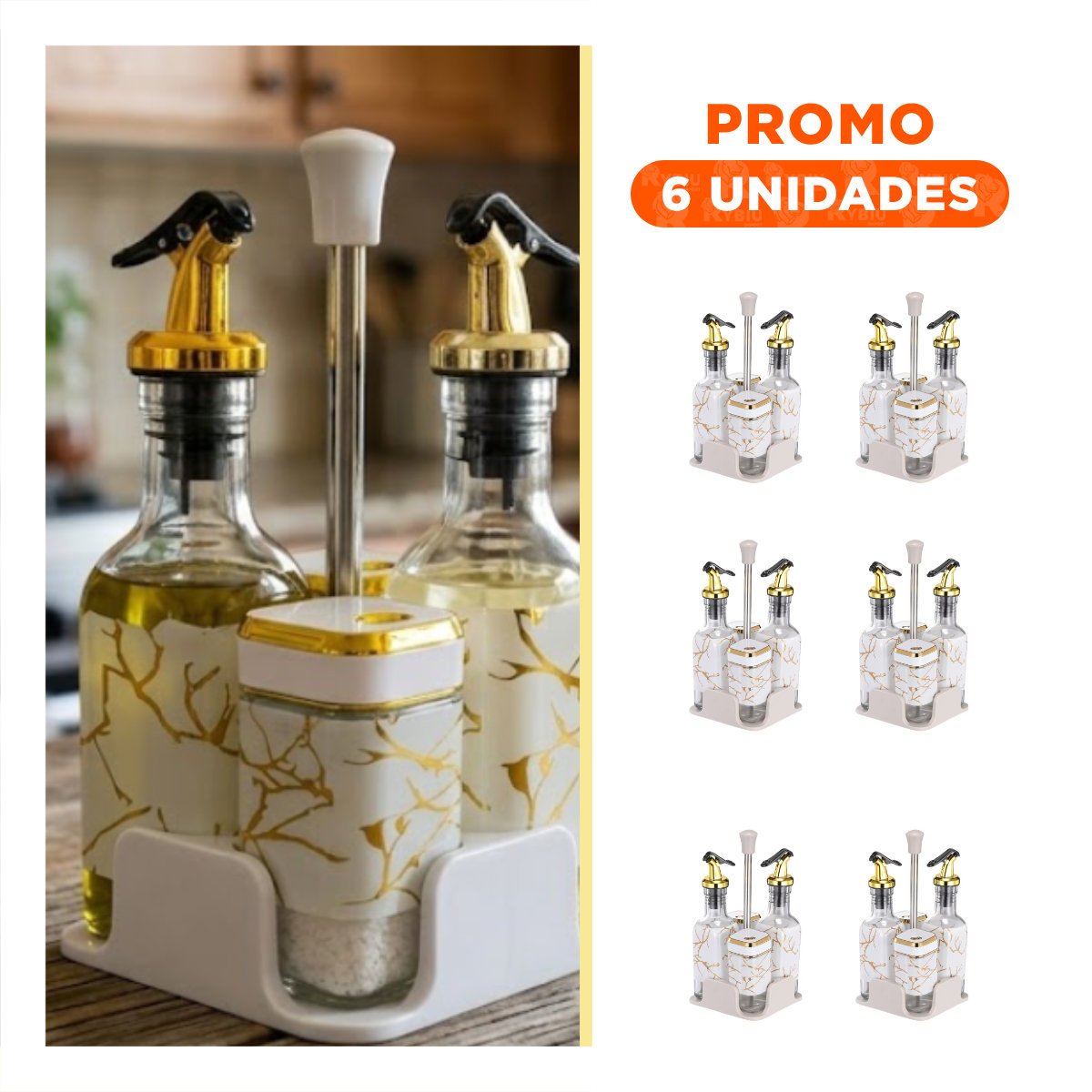 PACK6 JUEGO FRASCOS PARA ESPECIAS CON BASE DIS MARMOL BLANCO - 1