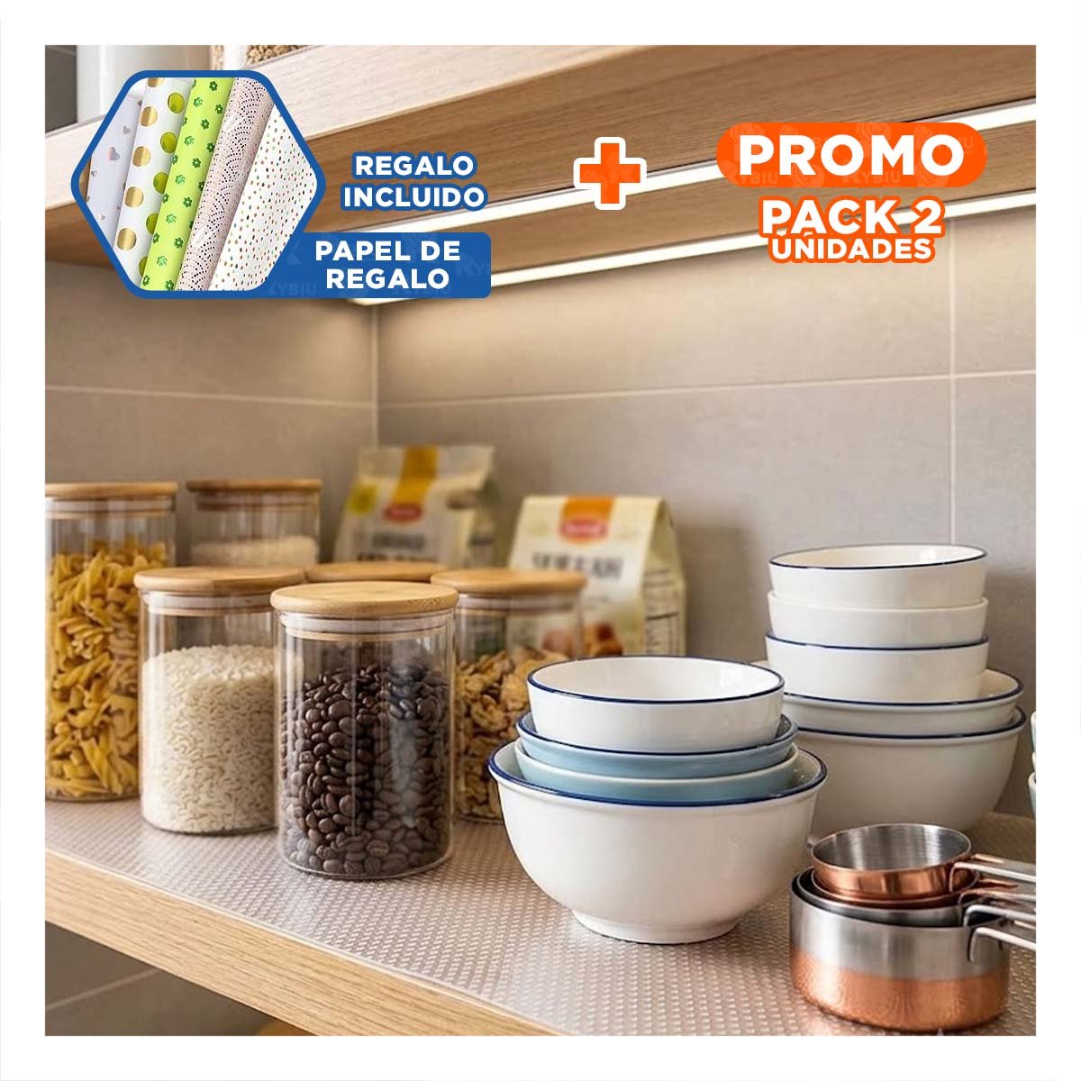 PACK2 ALFOMBRA BLANCO TRANSLUCIDO CON PARA COCINA ANTIDESLIZANTE YPAPEL REGALO - 1