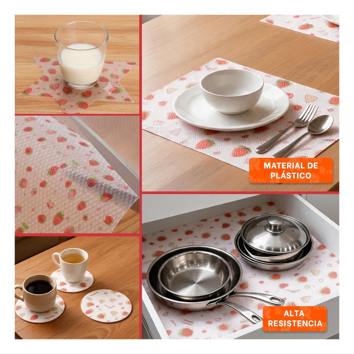 BASE ANTIDESLIZANTE PARA COCINA FRESAS BLANCO TRANSLUCIDO 150X45CM Y LIGAS REGALO - 5