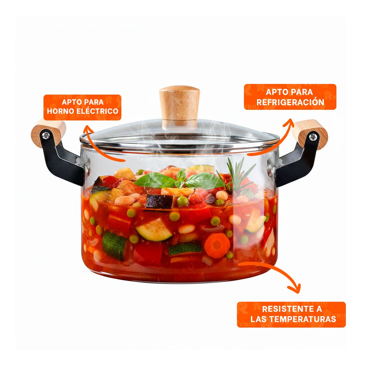 OLLA 4,5L DE BOROSILICATO CON ASA DE MADERA Y TAPA TRANSPARENTE CIRCULAR - 3