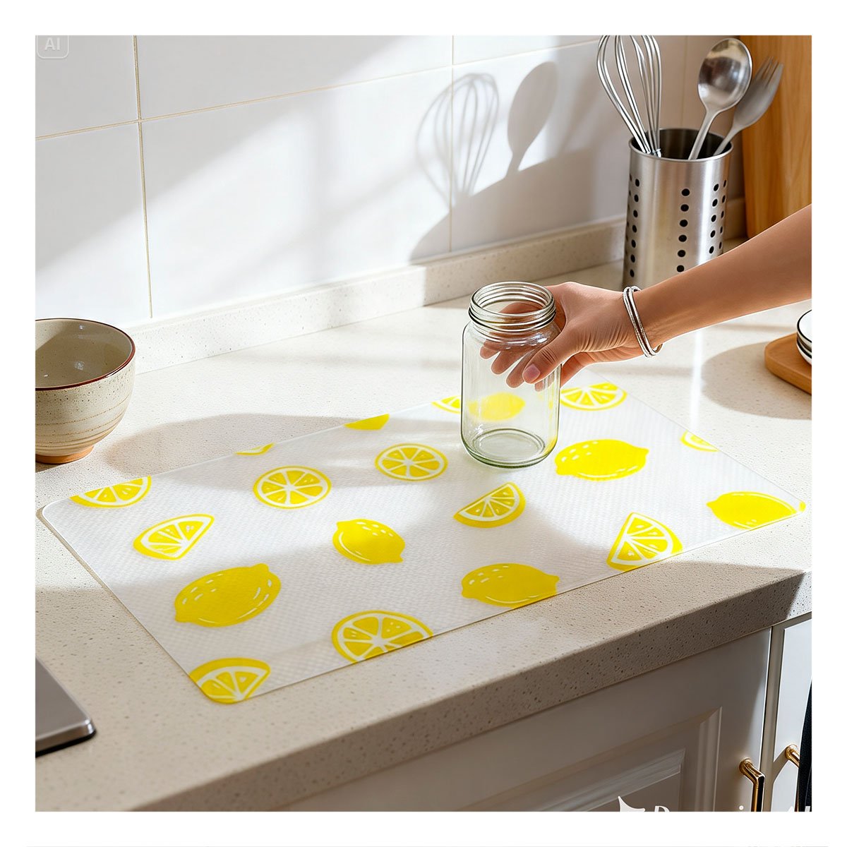 PACK6 ALFOMBRILLA PARA ENCIMERA DE COCINA LIMONES BLANCO TRANSLUCIDO YPAPEL REGALO - 5