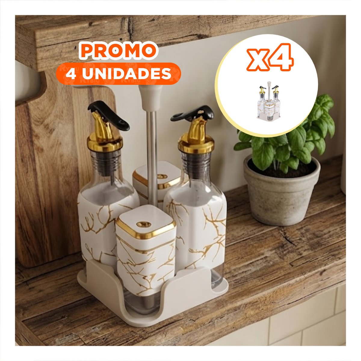PACK4 SET SOPORTE PARA CONDIMENTEROS CON BASE DIS MARMOL BLANCO - 1