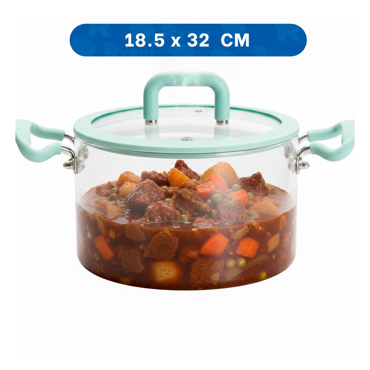 CACEROLA CON CUERPO VERDE AGUA Y TRANSPARENTE 4,5L ASA Y TAPA DE BOROSILICATO Y PAPEL REGALO - 4