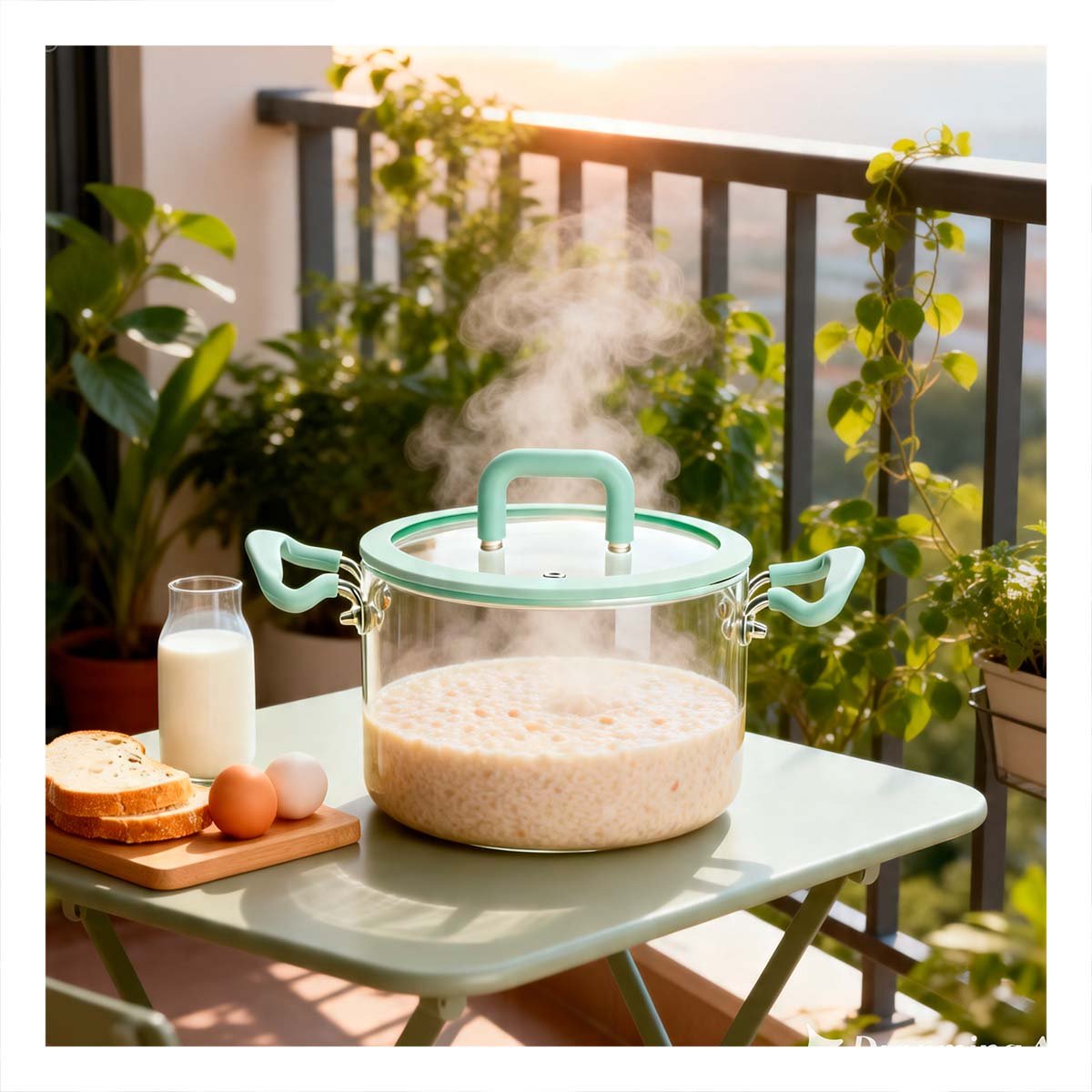 CAZUELA DE BOROSILICATO CON ASA CIRCULAR 4,5L Y TAPA VERDE AGUA Y TRANSPARENTE Y REGALO STICKER - 5