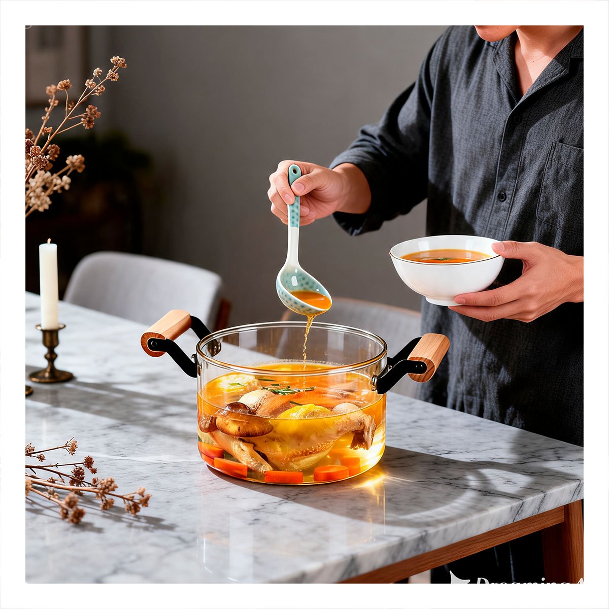 OLLA CIRCULAR CON TAPA TRANSPARENTE DE BOROSILICATO 4,5L Y ASA DE MADERA Y STICKY - 2
