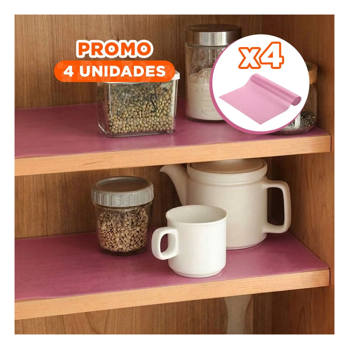 PACK4 ALFOMBRILLA FUCSIA TRANSLUCIDO PARA COCINA ANTIDESLIZANTE 150X45CM - 1