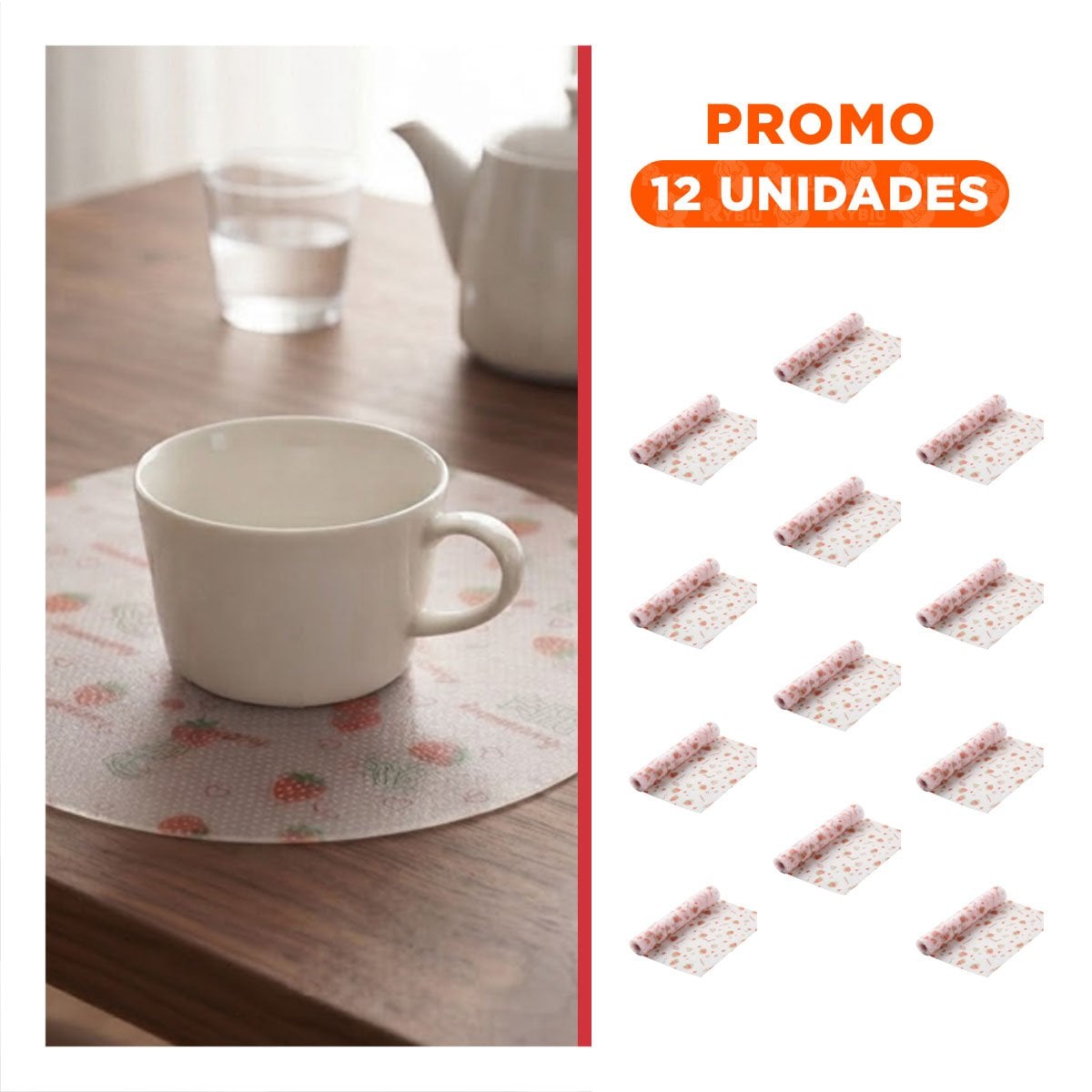 PACK12 TAPETE PARA ENCIMERA DE COCINA FRESAS ANTIDESLIZANTE BLANCO TRANSLUCIDO YREGALO STICKER - 1