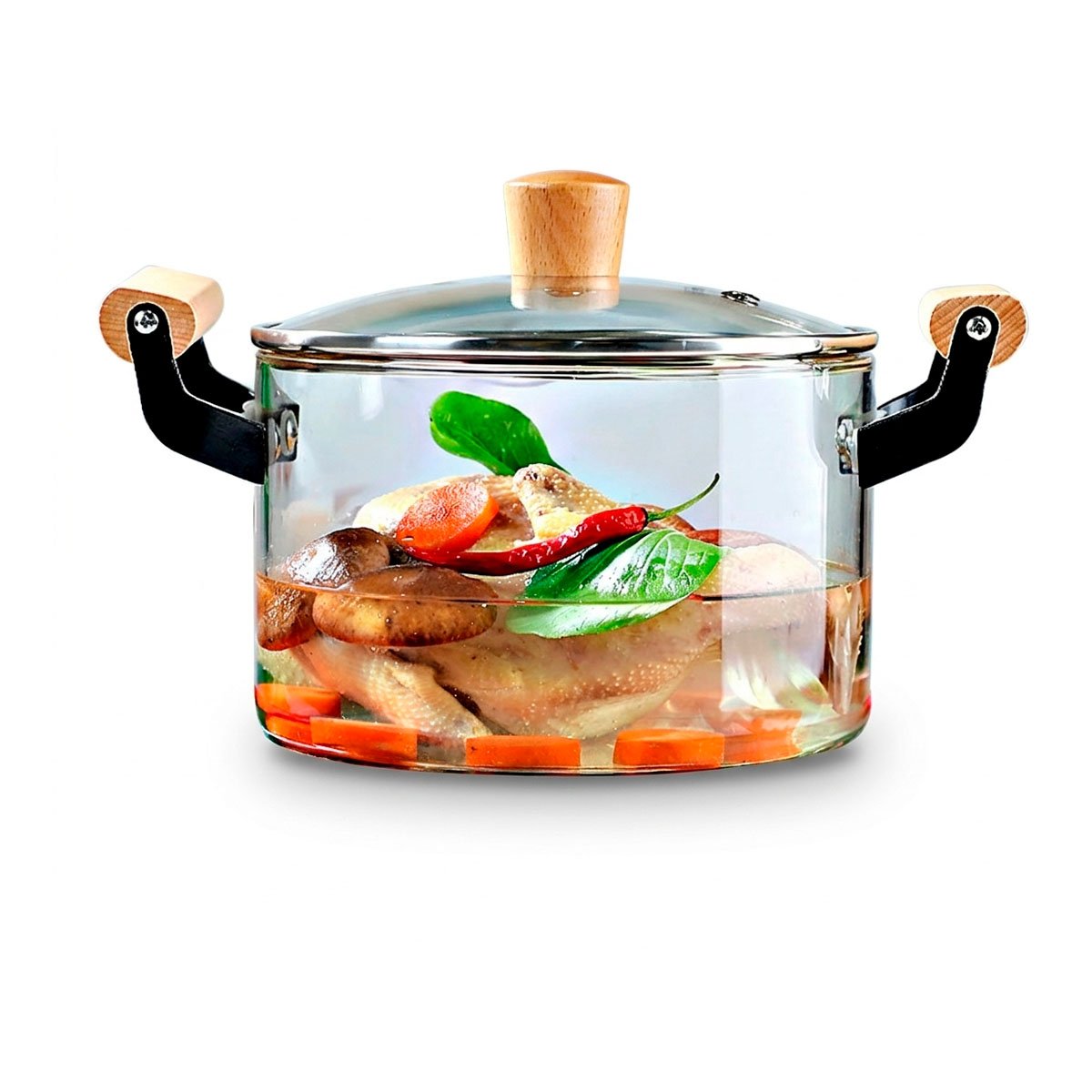 PACK2 RECIPIENTE DE COCINA 4,5L TRANSPARENTE CON ASA DE MADERA Y TAPA YREGALO STICKER - 2