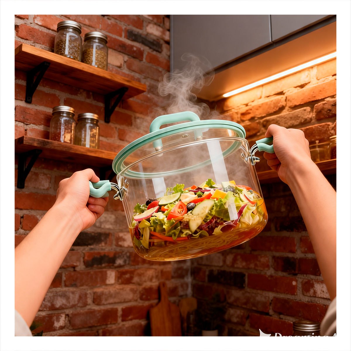 PACK2 CACEROLA DE BOROSILICATO VERDE AGUA Y TRANSPARENTE 4,5L CON TAPA CIRCULAR Y ASA - 3