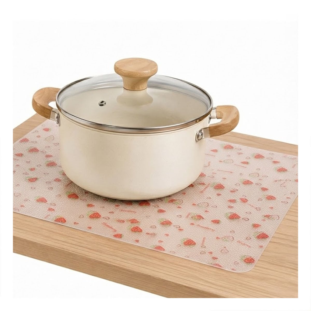 PACK4 TAPETE CON FRESAS PARA COCINA BLANCO TRANSLUCIDO ANTIDESLIZANTE 150X45CM YPAPEL REGALO - 3