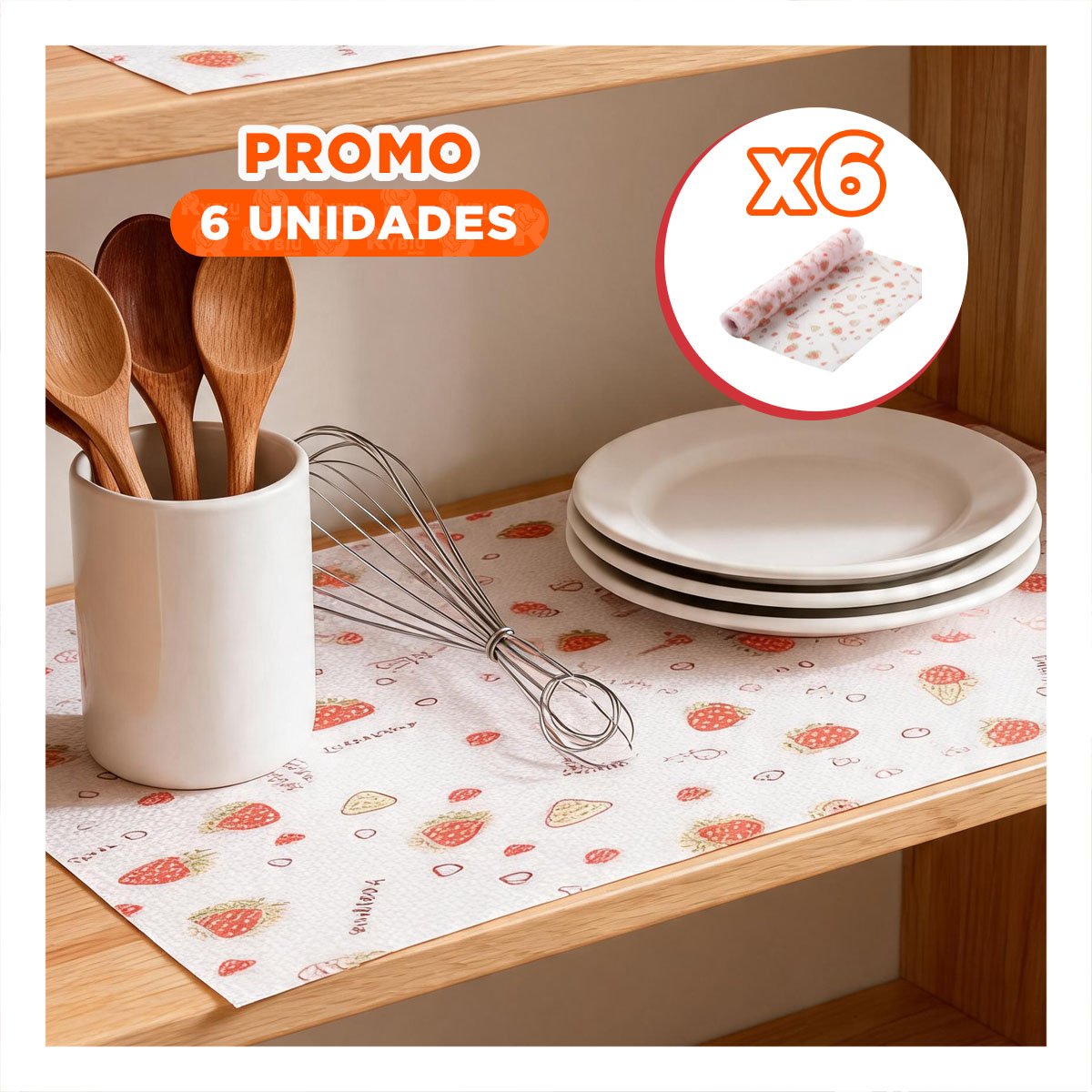 PACK6 TAPETE BLANCO TRANSLUCIDO ANTIDESLIZANTE PARA COCINA CON FRESAS 150X45CM YREGALO STICKER - 1