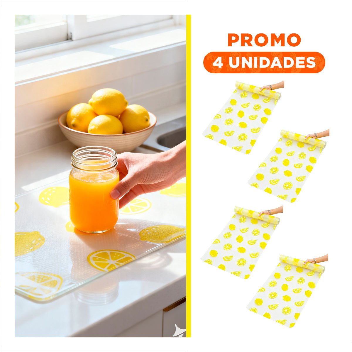 PACK4 ALFOMBRA ANTIDESLIZANTE PARA COCINA BLANCO TRANSLUCIDO CON LIMONES YREGALO STICKER - 1