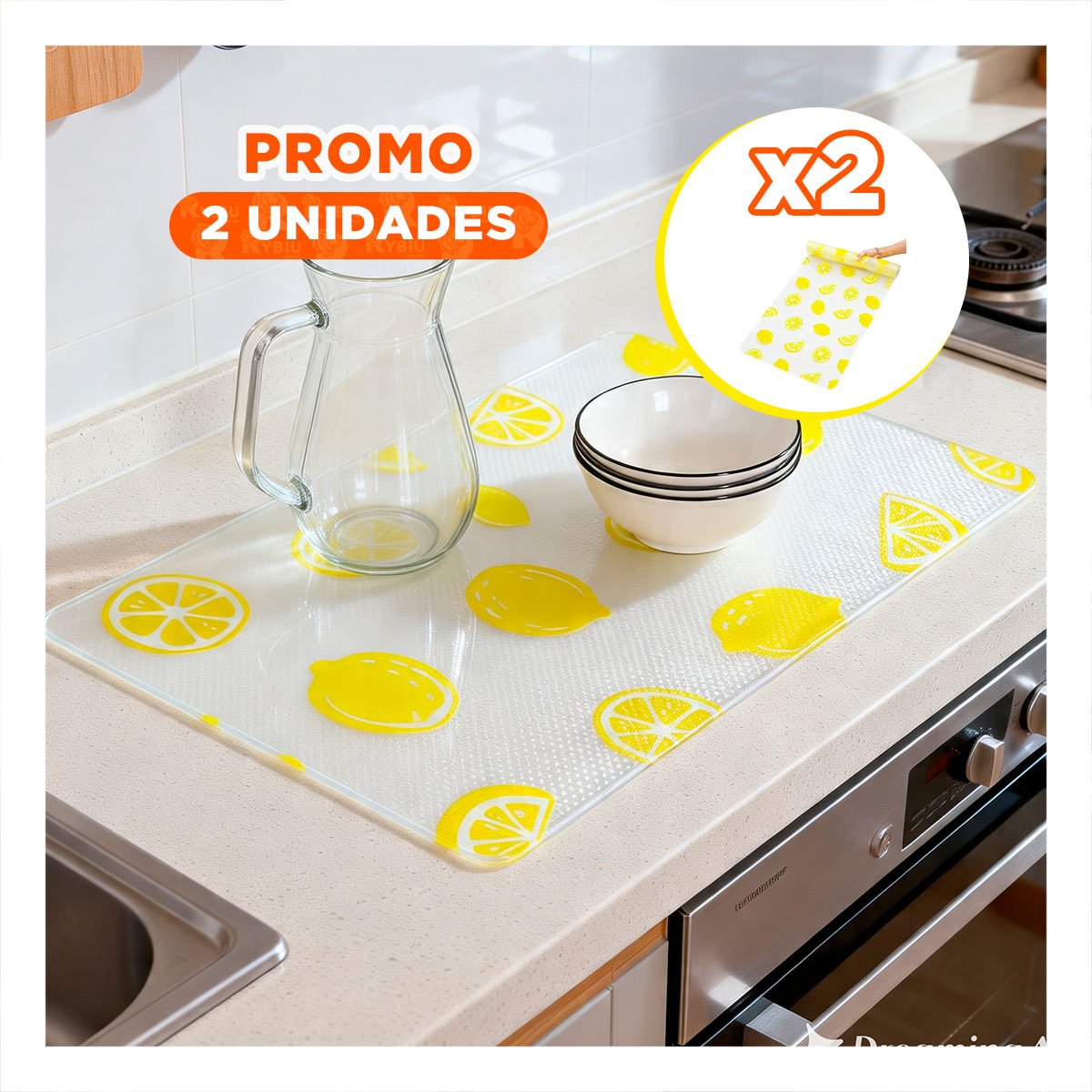 PACK2 BASE PARA COCINA LIMONES BLANCO TRANSLUCIDO CON ACABADO ANTIDESLIZANTE YREGALO STICKER - 1