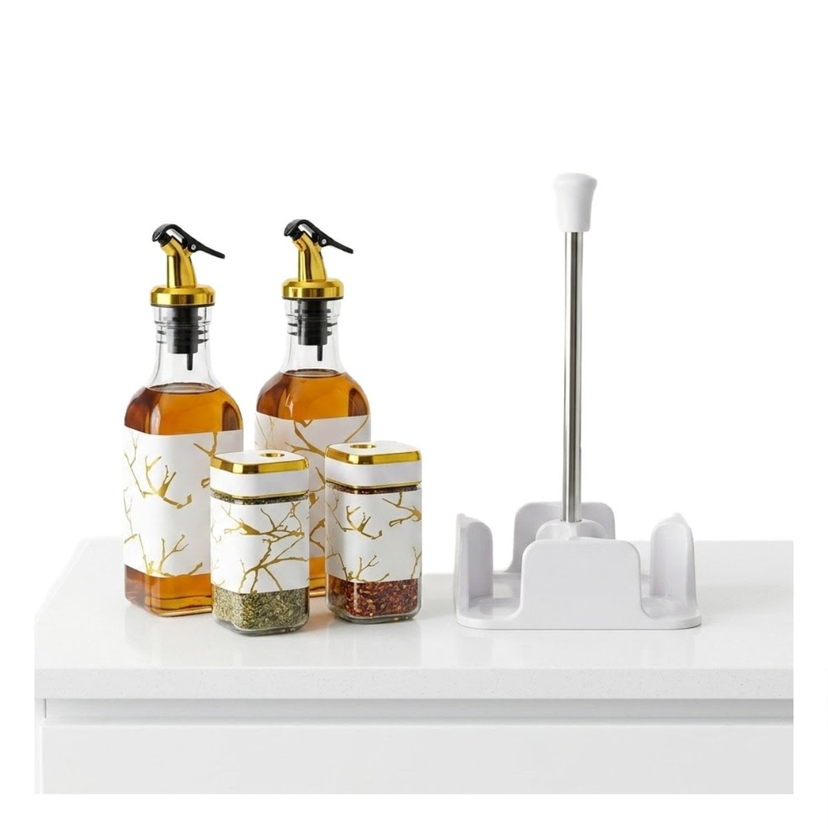 PACK PORTA SAZONADORES CON BASE DIS MARMOL BLANCO PARA COMEDOR Y REGALO STICKER - 3