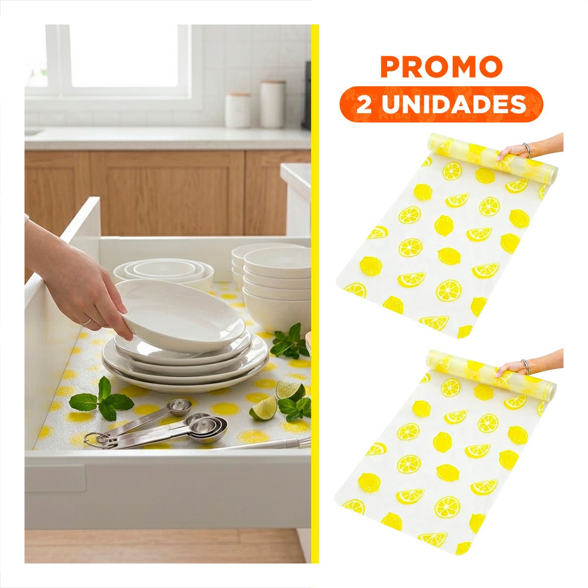 PACK2 TAPETE ANTIDESLIZANTE PARA COCINA LIMONES BLANCO TRANSLUCIDO 150X45CM - 1