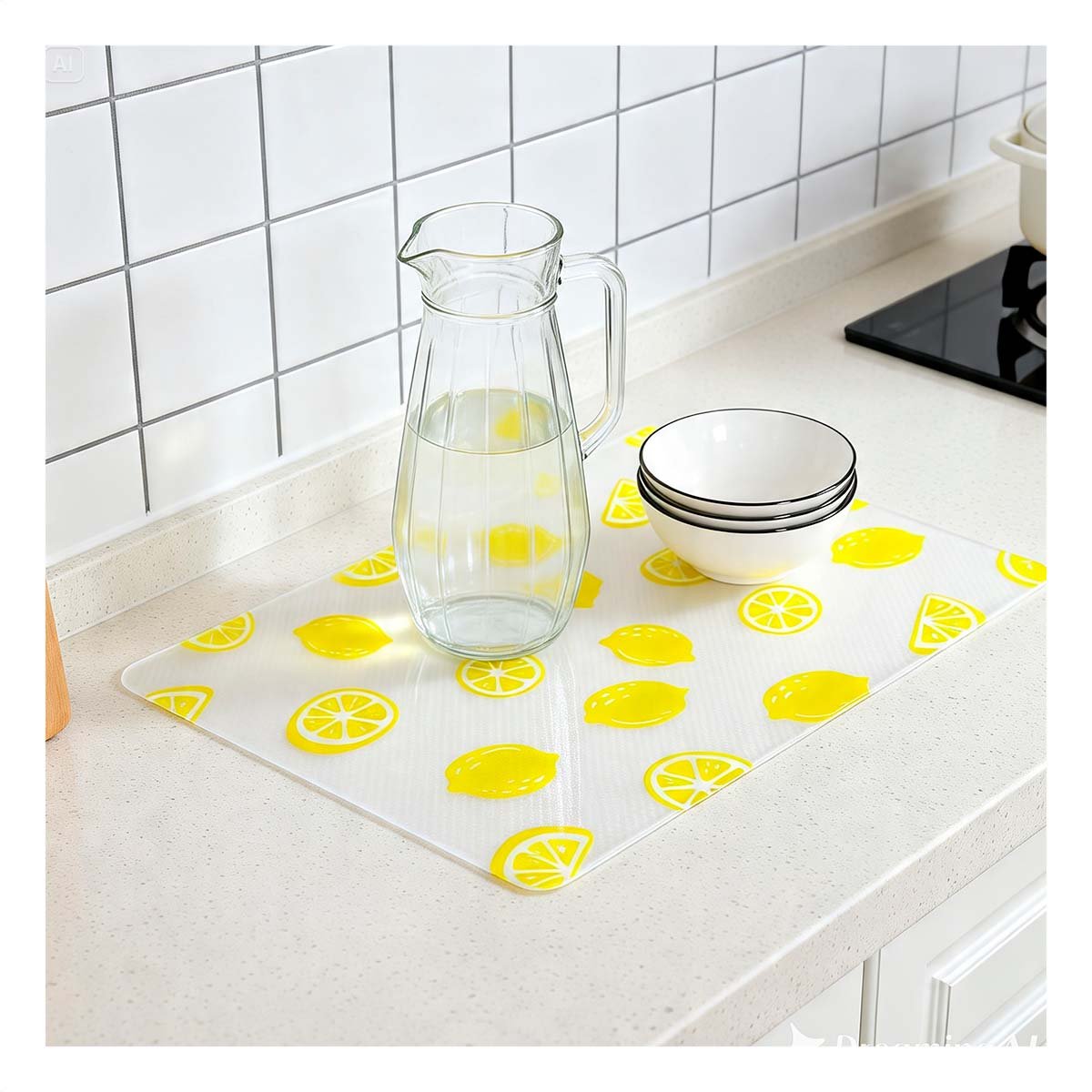 PACK2 TAPETE ANTIDESLIZANTE PARA COCINA LIMONES BLANCO TRANSLUCIDO 150X45CM - 2