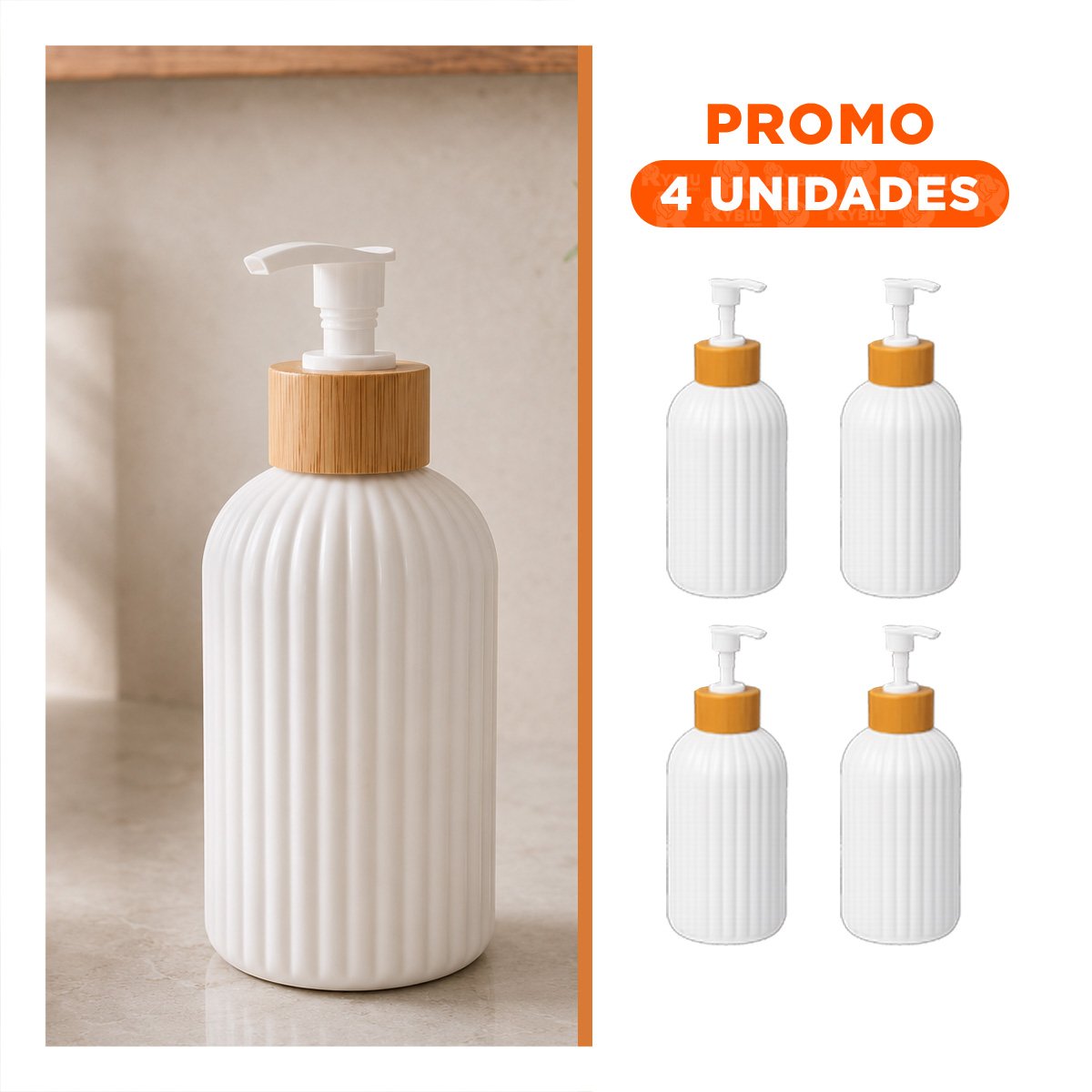 PACK4 DISPENSADOR MULTIUSO CILINDRO BLANCO CON ACABADO DORADO 7X19CM YREGALO STICKER - 1