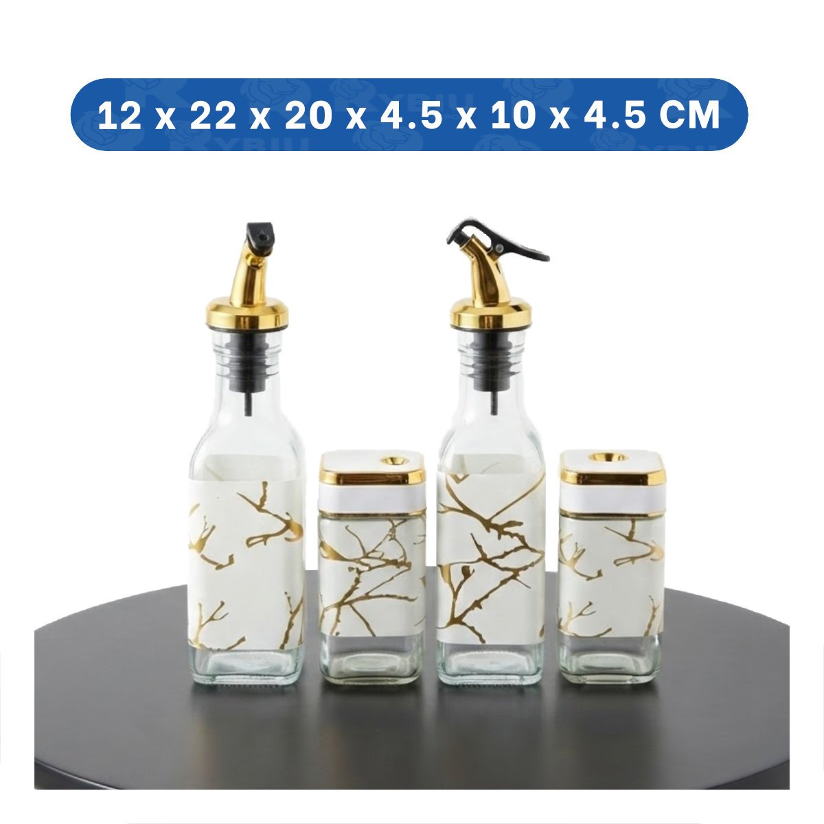 KIT CONDIMENTEROS PARA COCINA CON BASE DIS MARMOL BLANCO Y FRASCOS Y PAPEL REGALO - 4