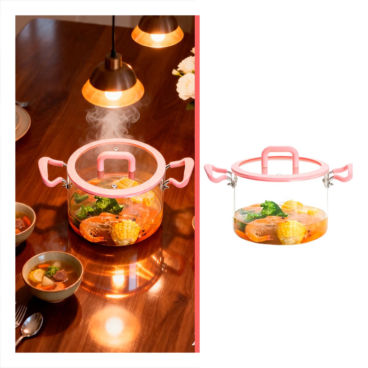 OLLA 4,5L DE BOROSILICATO CON ASA Y TAPA ROSADO Y TRANSPARENTE CIRCULAR - 3