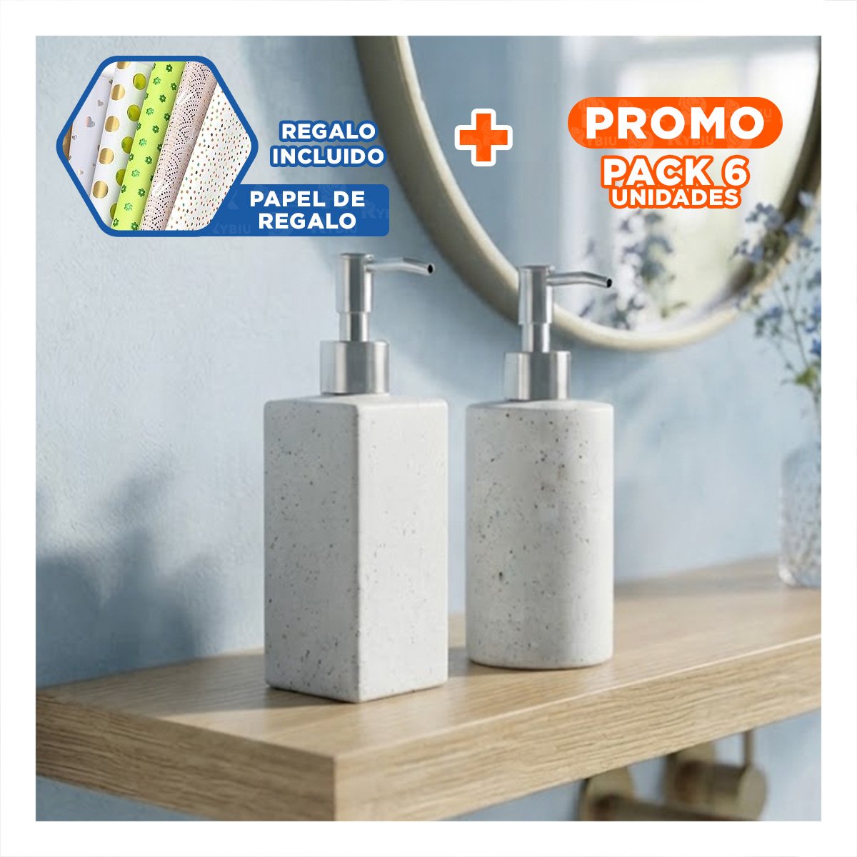 PACK6 PACK 2 DOSIFICADOR PARA USO DIARIO COLOR BLANCO CON DETALLES DORADOS YPAPEL REGALO - 1