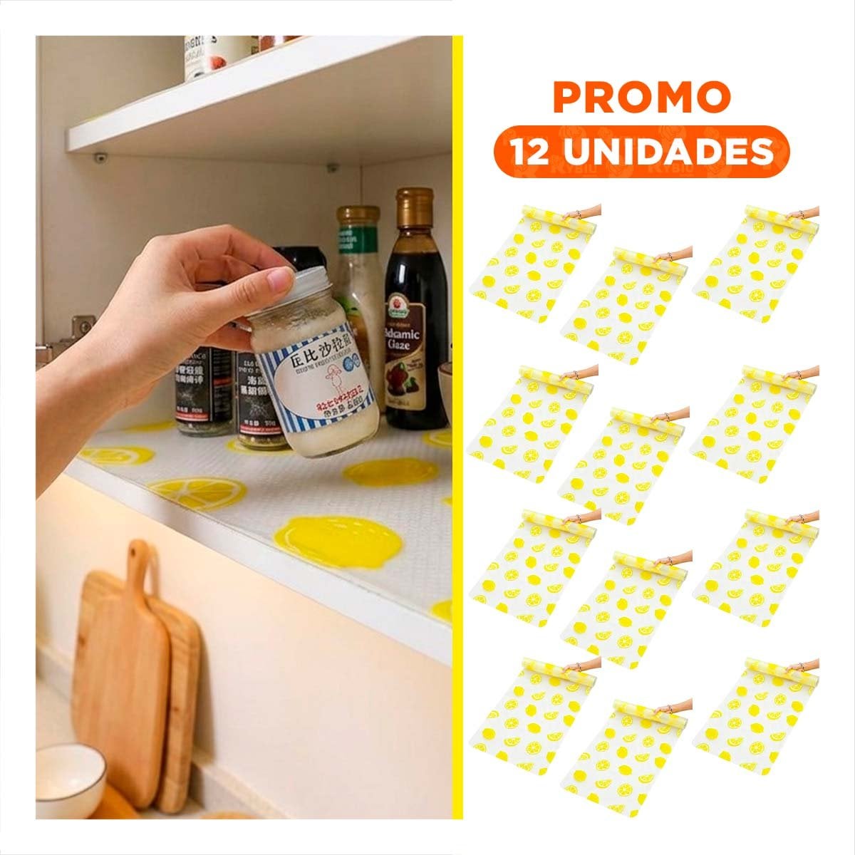 PACK12 TAPETE PARA ENCIMERA DE COCINA LIMONES ANTIDESLIZANTE BLANCO TRANSLUCIDO YREGALO STICKER - 1
