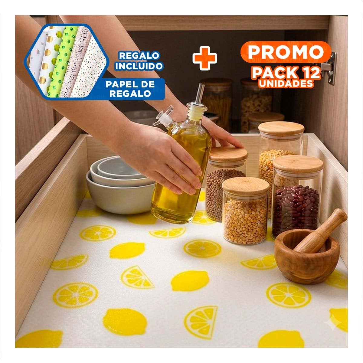 PACK12 ALFOMBRILLA PARA COCINA BLANCO TRANSLUCIDO CON LIMONES ANTIDESLIZANTE YPAPEL REGALO - 1