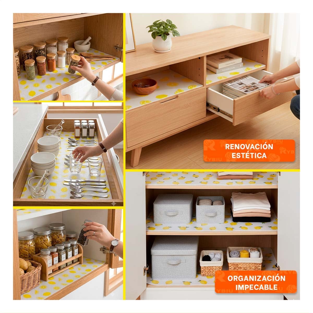 PACK12 ALFOMBRILLA PARA COCINA BLANCO TRANSLUCIDO CON LIMONES ANTIDESLIZANTE YPAPEL REGALO - 2