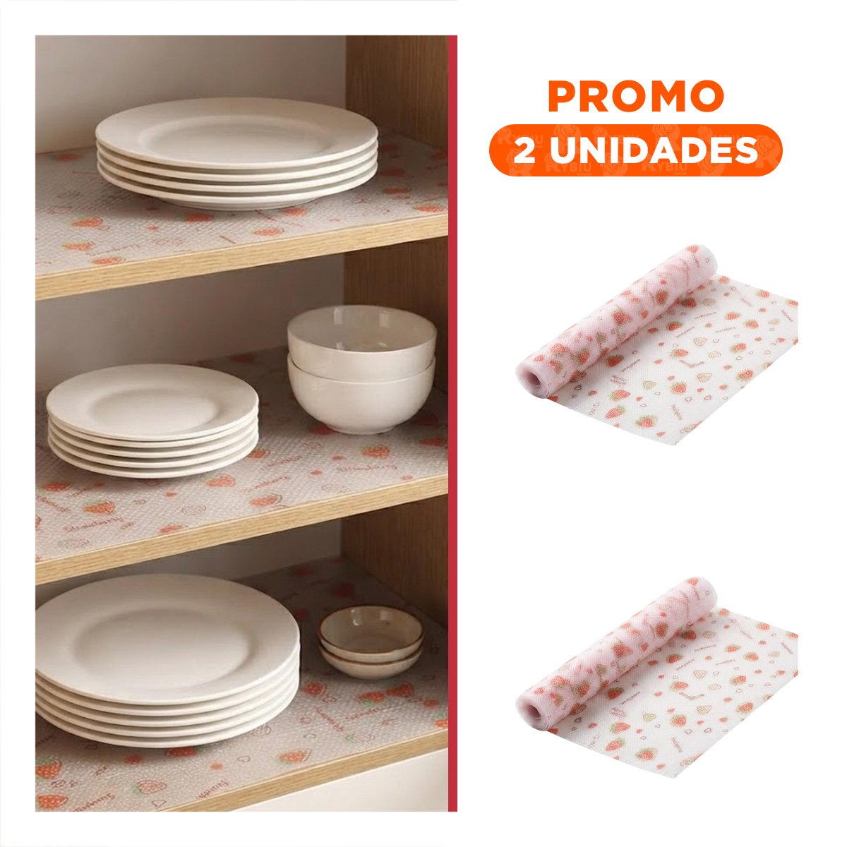 PACK2 TAPETE ANTIDESLIZANTE PARA COCINA FRESAS BLANCO TRANSLUCIDO 150X45CM - 1