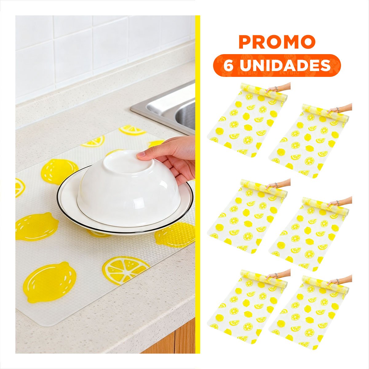 PACK6 BASE DE COCINA ANTIDESLIZANTE CON LIMONES BLANCO TRANSLUCIDO 150X45CM - 1