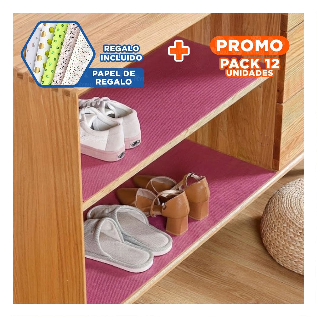 PACK12 ALFOMBRILLA PARA COCINA FUCSIA TRANSLUCIDO CON ANTIDESLIZANTE YPAPEL REGALO - 1