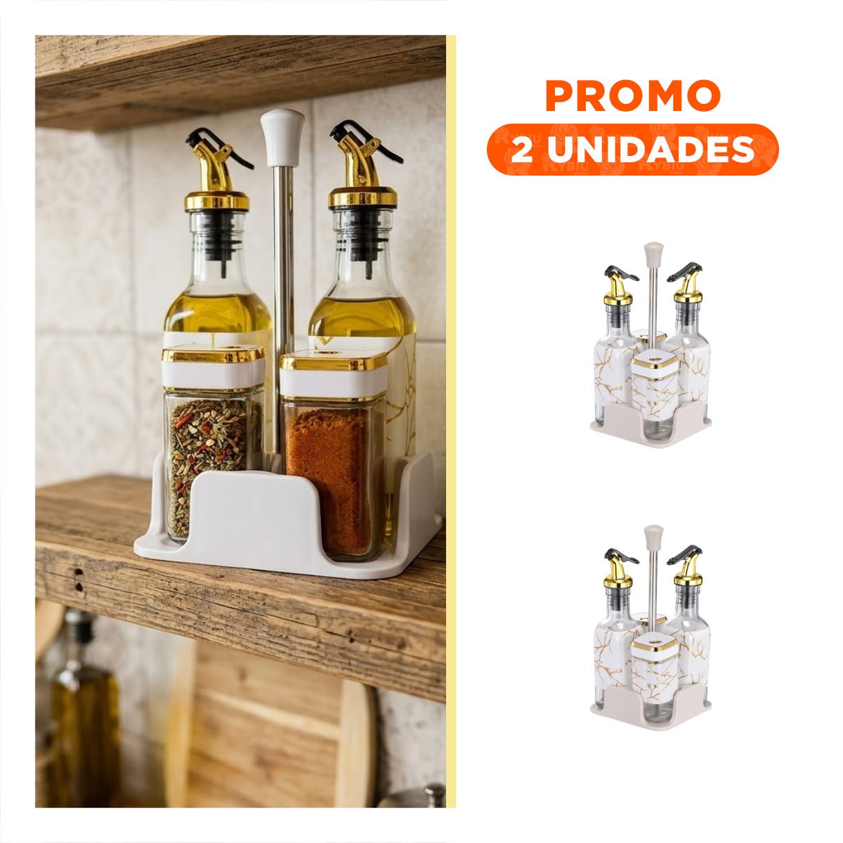 PACK2 KIT DISPENSADORES DE SAZONADORES CON BASE DIS MARMOL BLANCO - 1