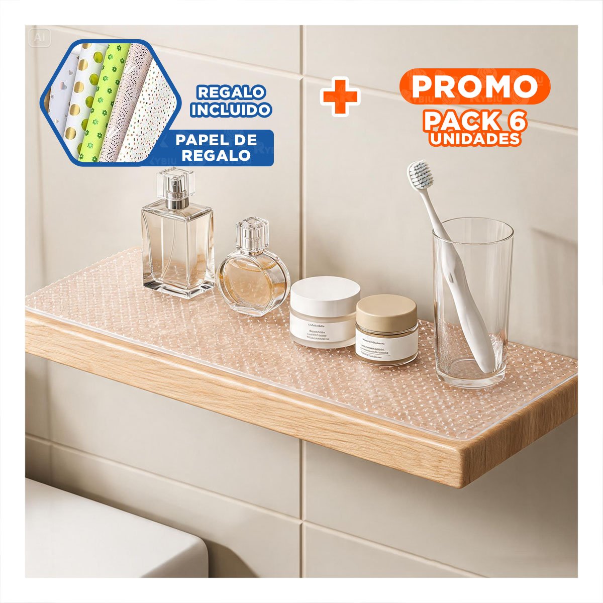 PACK6 ALFOMBRILLA PARA ENCIMERA DE COCINA BLANCO TRANSLUCIDO YPAPEL REGALO - 1