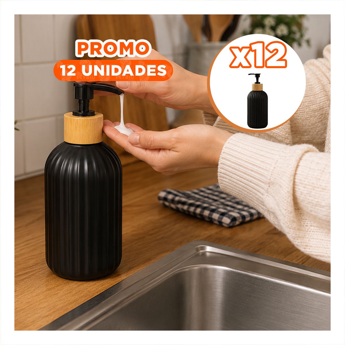 PACK12 ENVASE PARA GEL DE DUCHA CILINDRO COLOR NEGRO CON RAYAS 7X19CM - 1