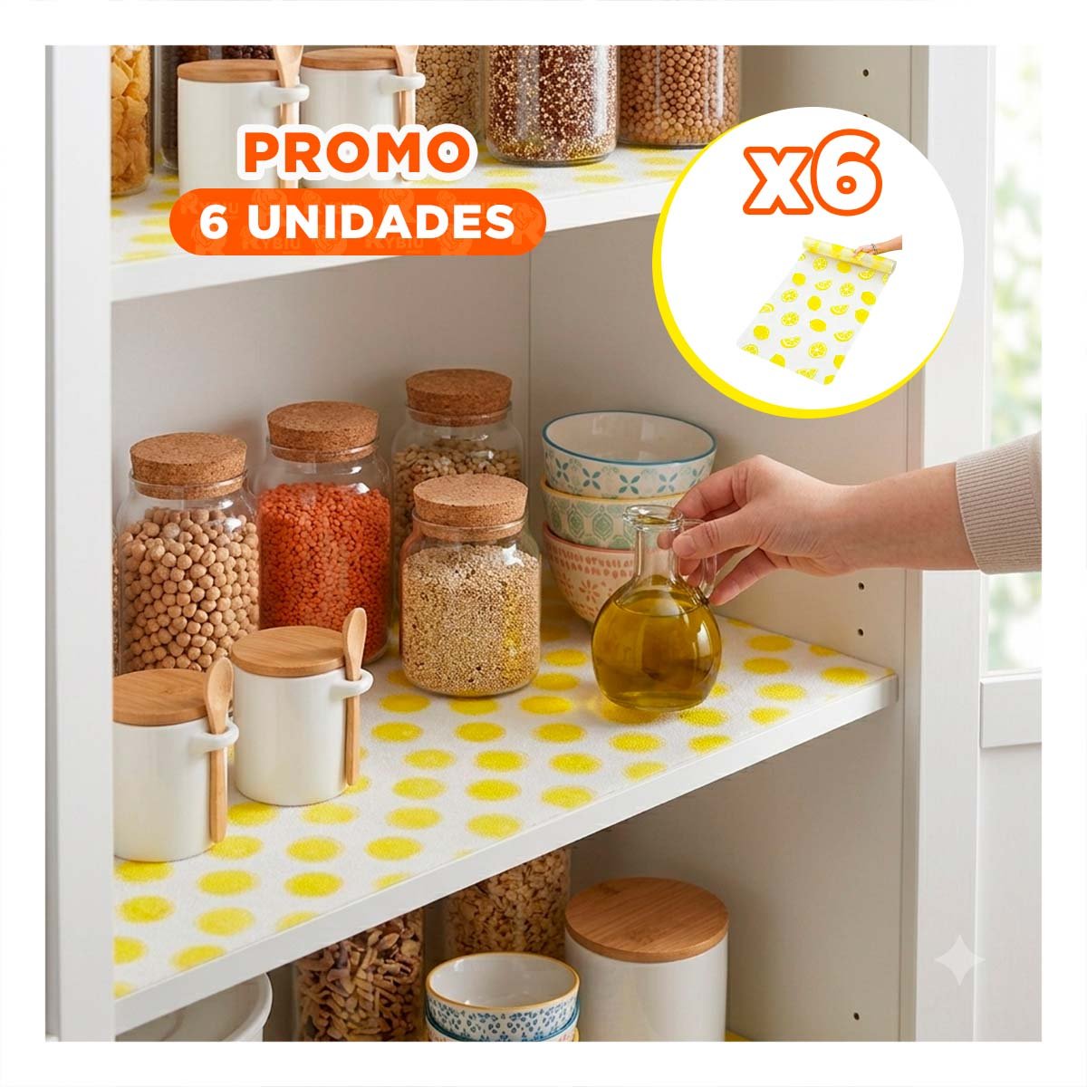 PACK6 TAPETE BLANCO TRANSLUCIDO ANTIDESLIZANTE PARA COCINA CON LIMONES 150X45CM YREGALO STICKER - 1