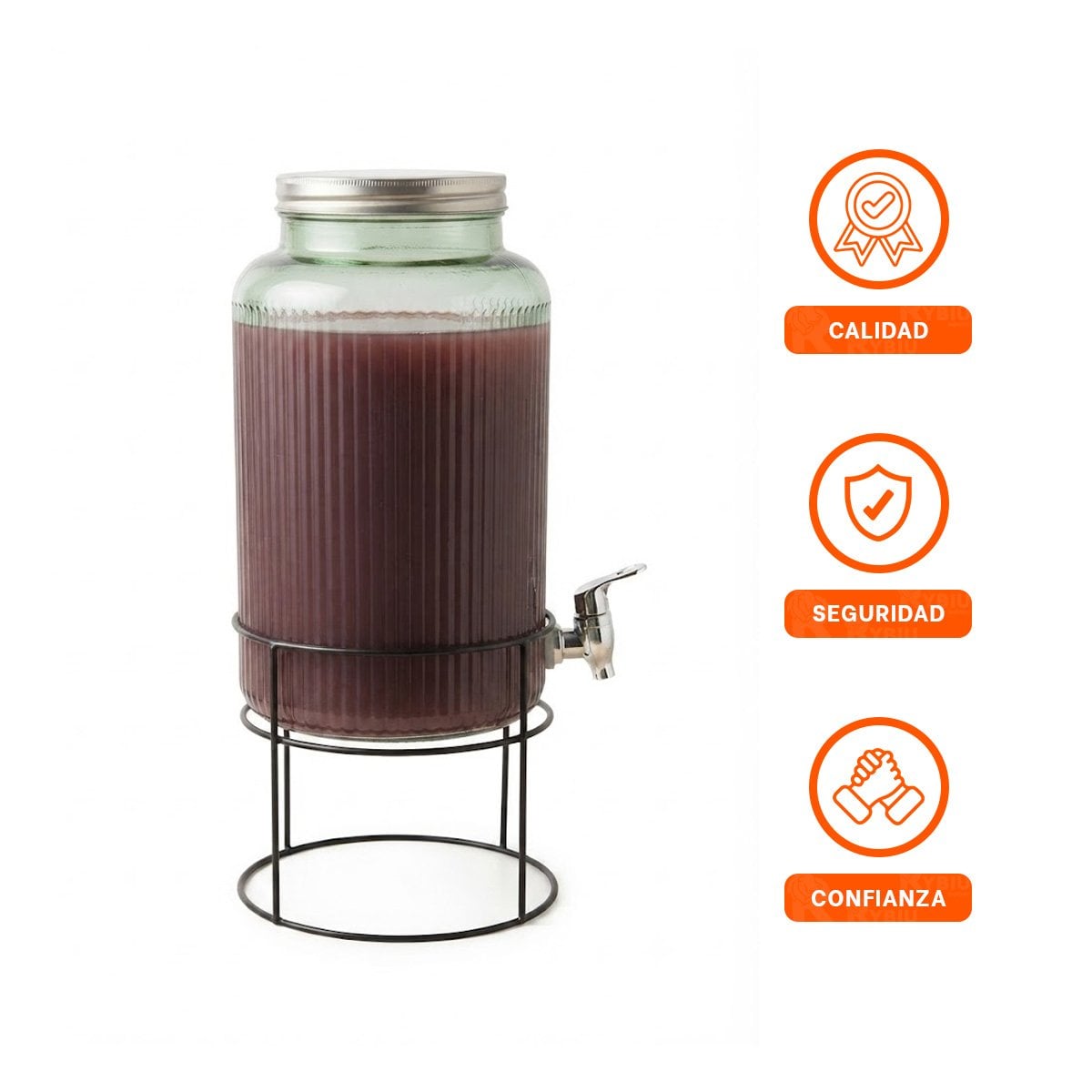DISPENSADOR DE BEBIDAS 8L CIRCULAR CON BASE METALICA NEGRO Y TRANSPARENTE - 3