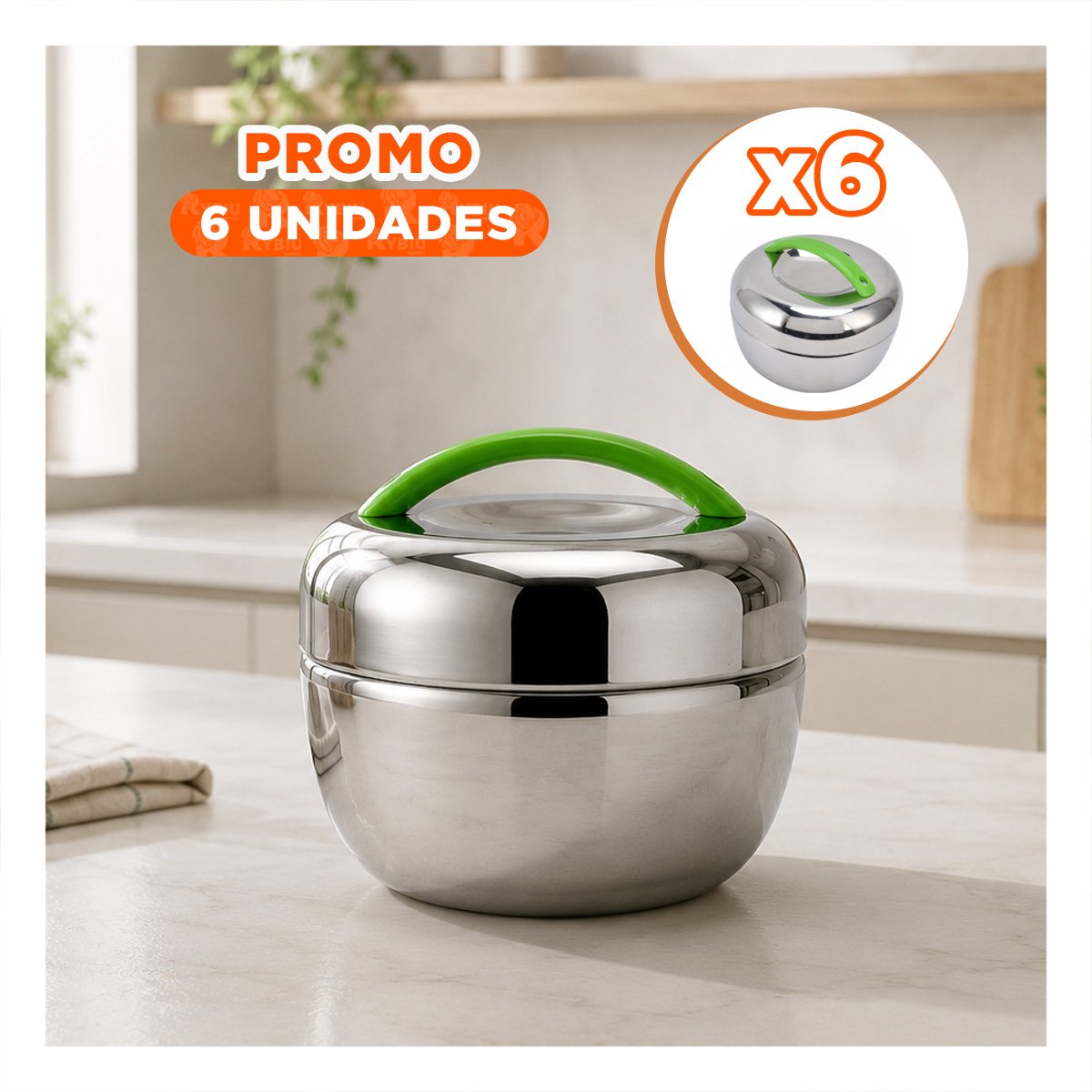 PACK6 TAPER HERMETICO 1300 ML ACERO TERMO CIRCULAR VERDE YREGALO STICKER - 1