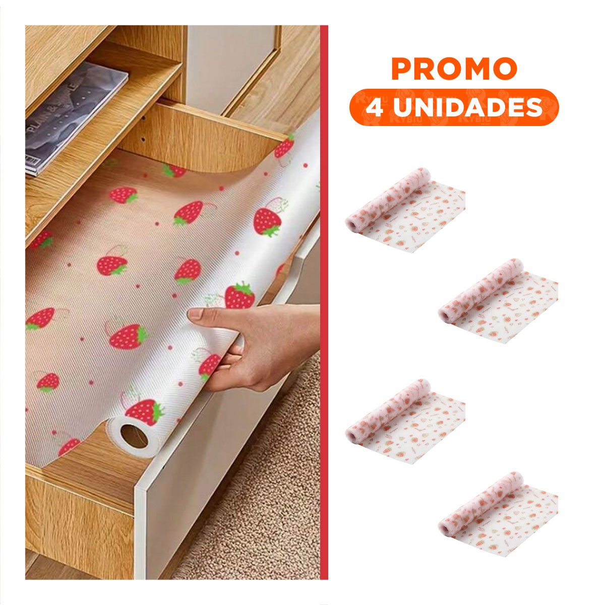 PACK4 ALFOMBRA ANTIDESLIZANTE PARA COCINA BLANCO TRANSLUCIDO CON FRESAS YREGALO STICKER - 1